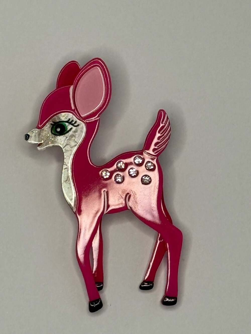 Lipstick & Chrome Fawntasia Deer Brooch Pink Rhinestone